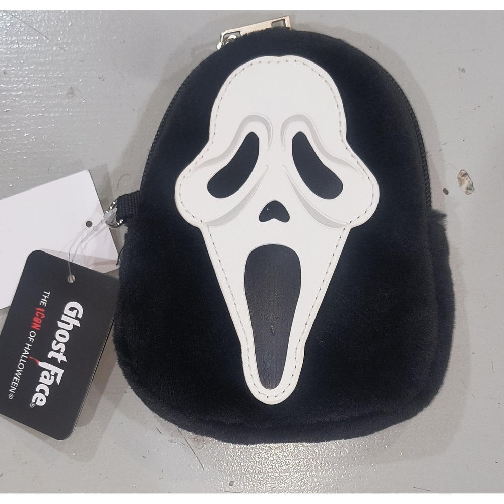Ghost Face Scream Plush Coin Purse Black White Horror Movie Halloween NWT 6in